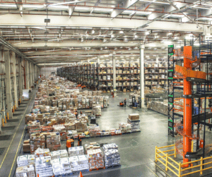 An overhead picture of a warehouse representing a cross-docking setup