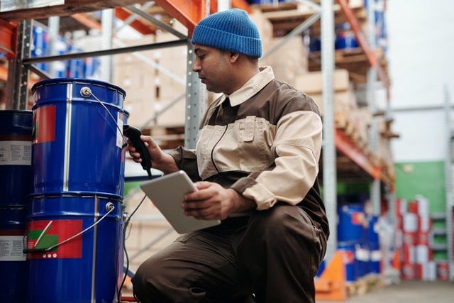 RFID scanning performed by a worker. This is helpful for inventory management in situations like direct store delivery.