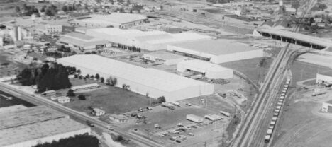 An aerial view of CWI warehouses in the 1970s